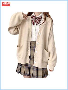 Womens Kawaii Knitted Cardigan Sweater Long Sleeve Button Down JK Uniform